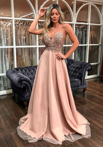 A Line Long Prom Dresses with lace Evening Dress HZ1023